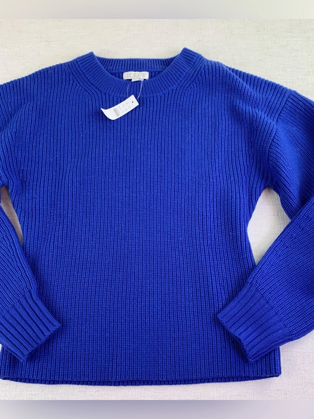 J Crew women's M Fitted-waist crewneck sweater in ribbed merino wool in blue
